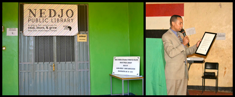 BFA Board President Jote Taddese speaks at the inauguration of the Nedjo Public Library in Ethiopia