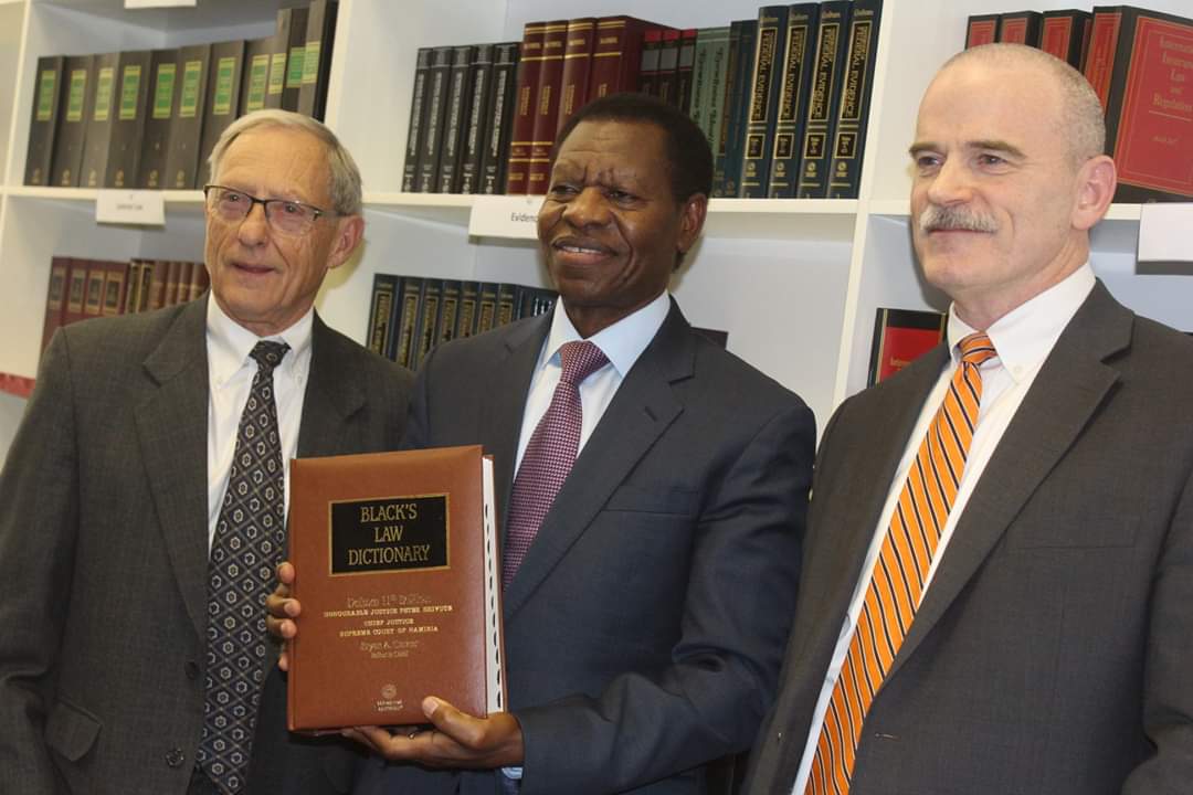 Lane Ayres, Chief Justice Peter Shivute and Tom Leighton at Oshakati High Court Ceremony