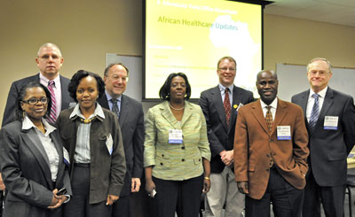Participants at the medical roundtable. At center is Her Excellency Amina Ali, African Union Ambassador to the United States.