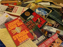 Books to be sorted at the Books For Africa warehouse in Minnesota.