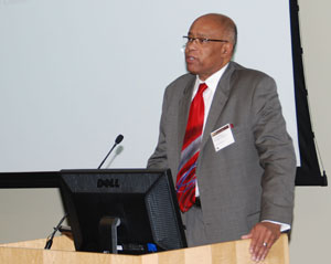 Chief Judge Michael Davis of the U.S. District of Minnesota at the podium.