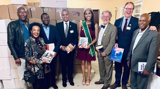 BFA delegation with EKTTS team, and Miss African Union Lukwesa Morin at the EKTTS warehouse in Addis Ababa, Ethiopia