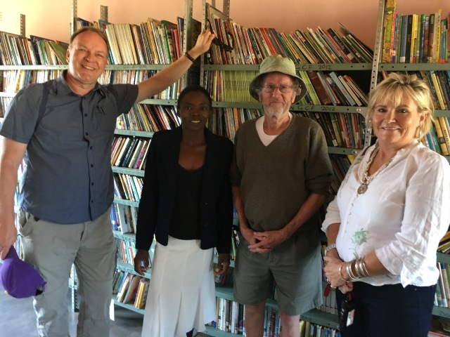 Sue Goatley, Project Coordinator for the Children in the Wilderness Project, on a tour of the facility